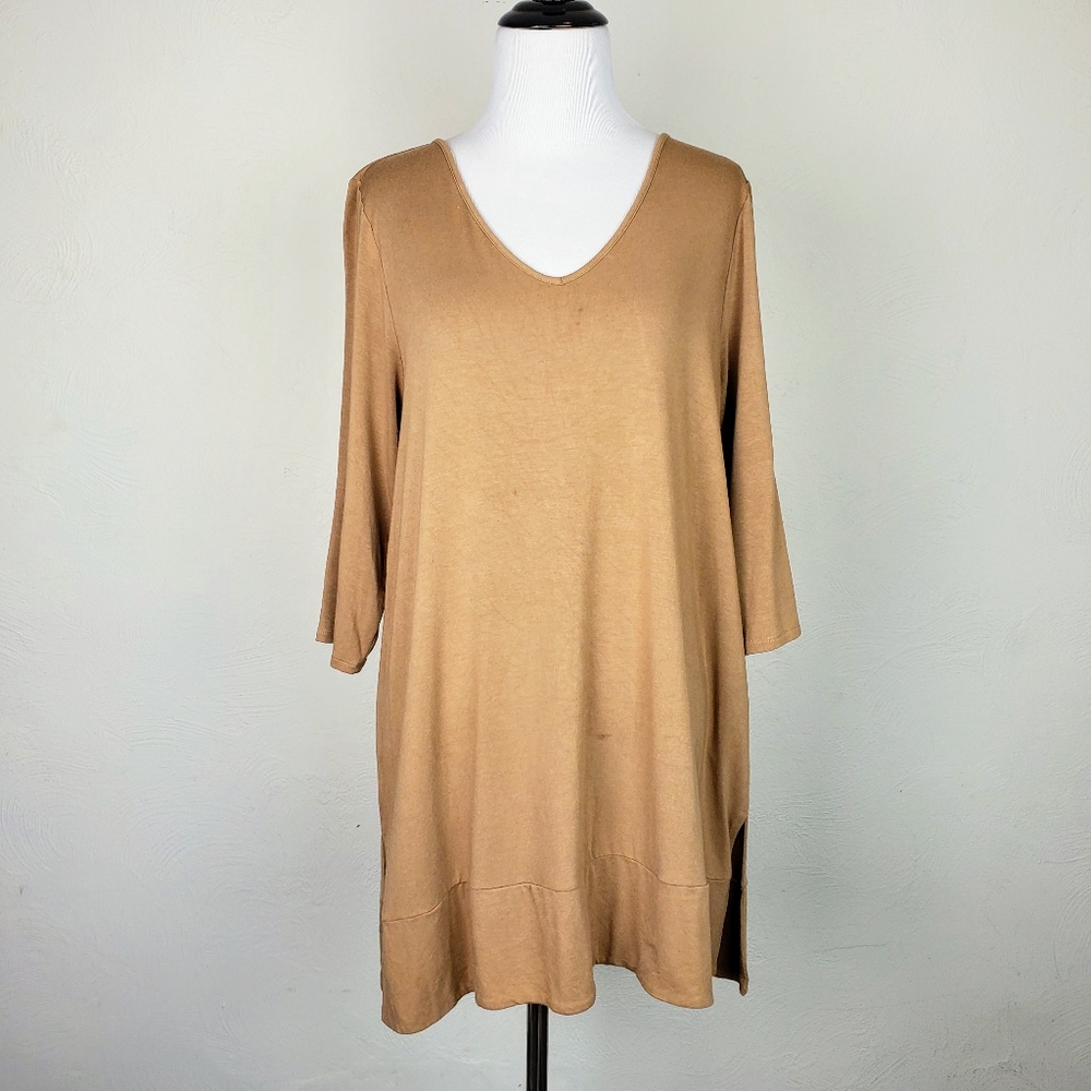 J. Jill Top Wearever Collection Tan Tunic Minimalist Neutral Longline Classic